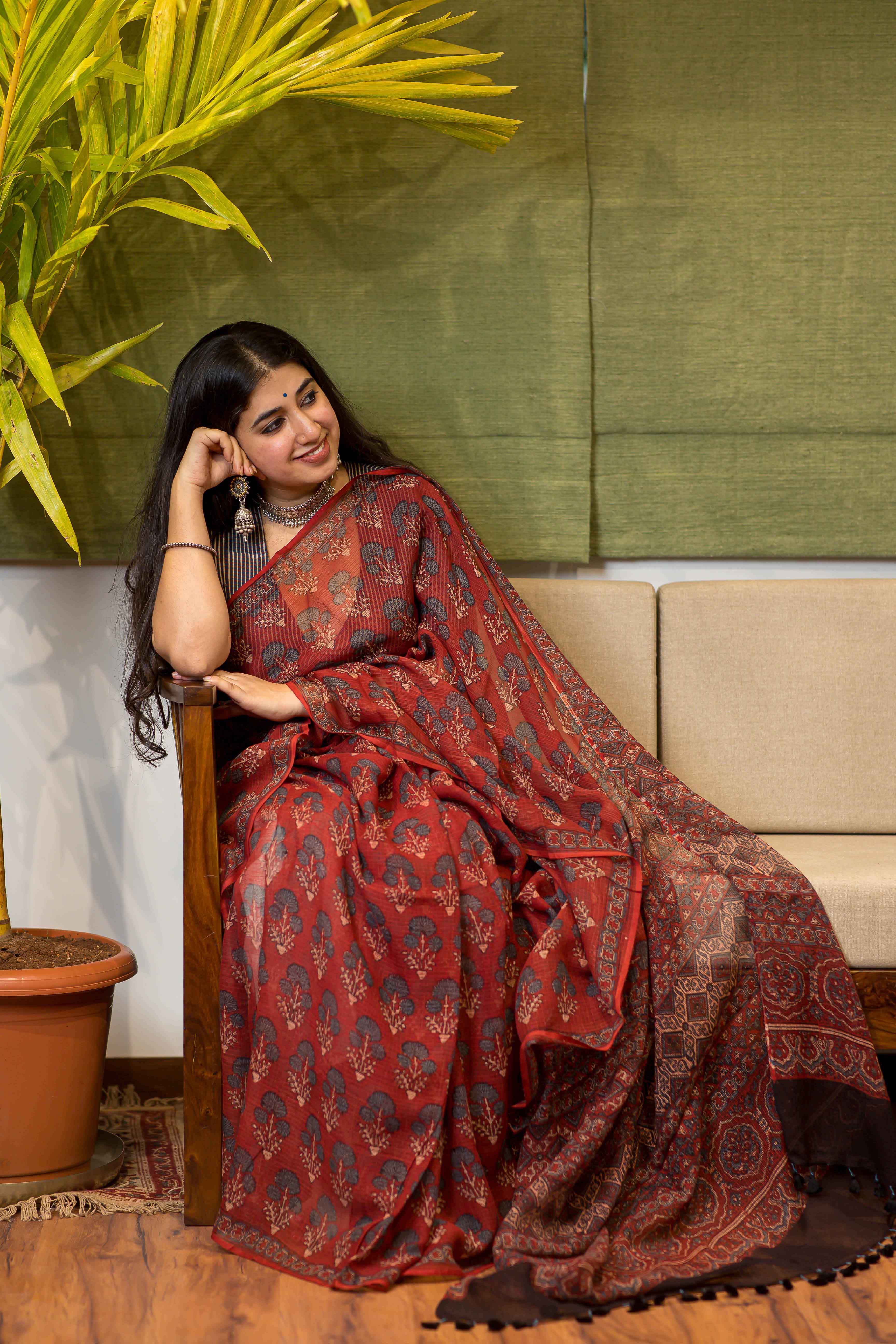 Ajrakh Natural Dyed Kota Doria Saree