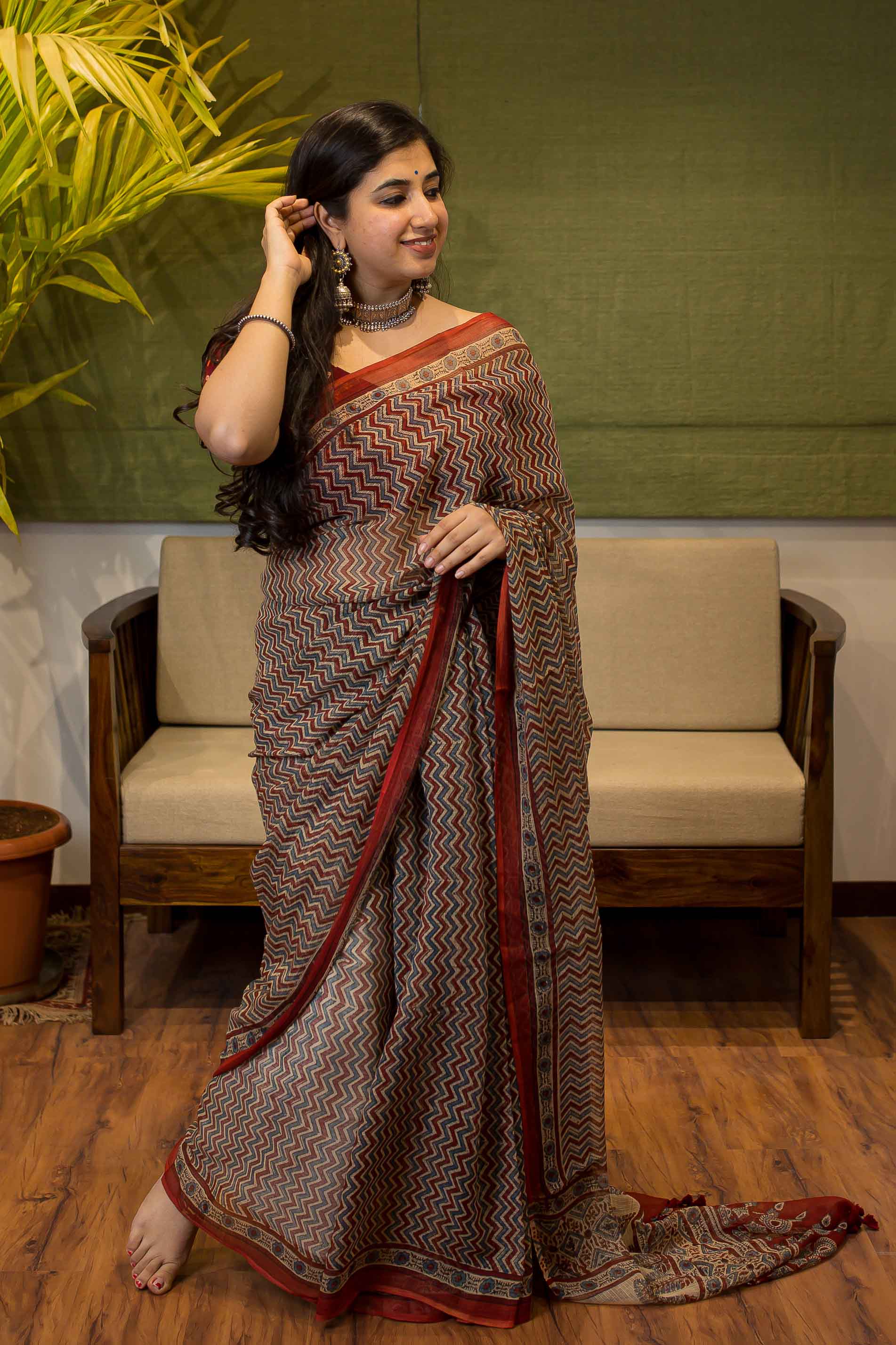 Ajrakh Natural Dyed Kota Doria Saree