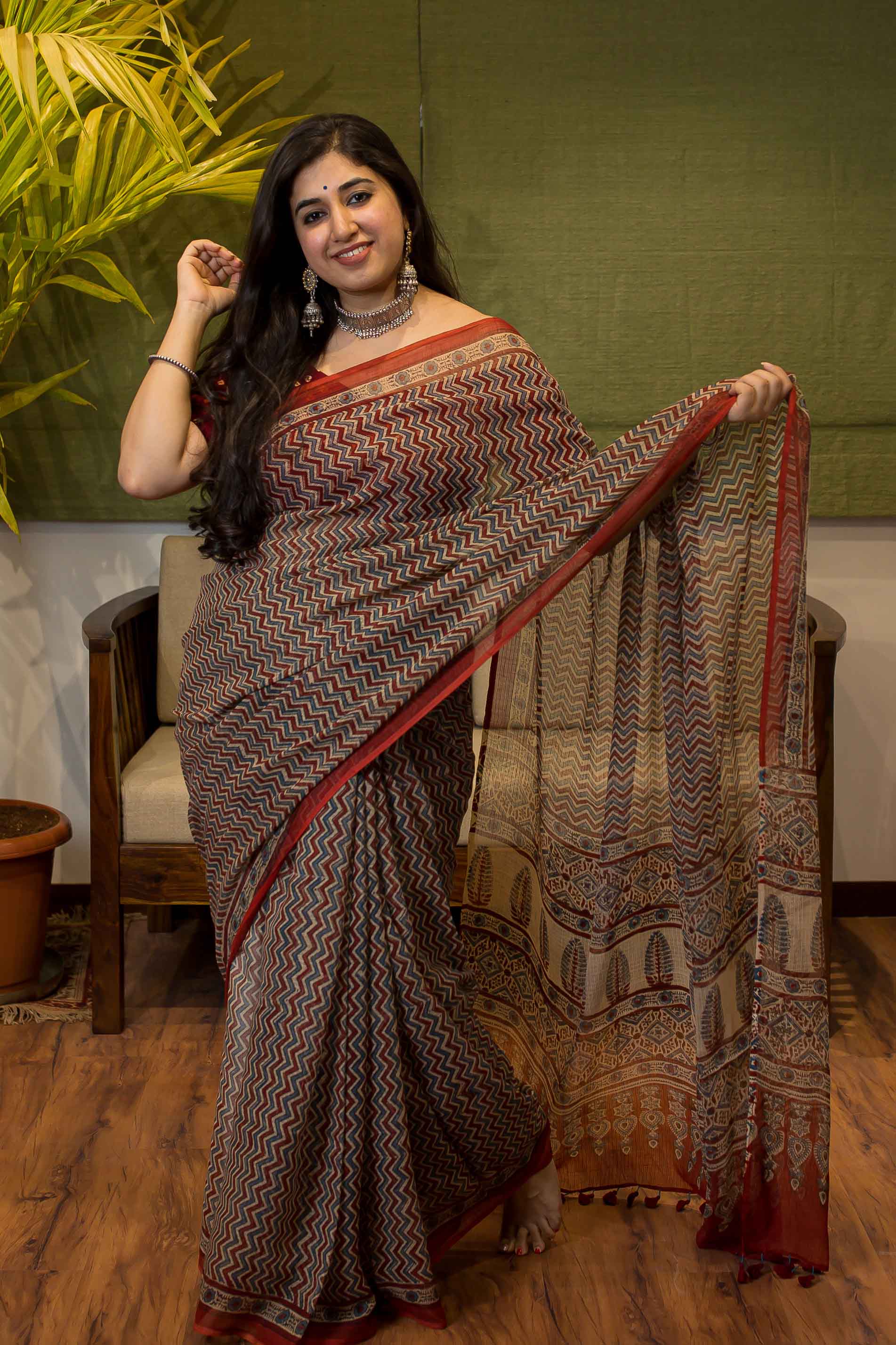 Ajrakh Natural Dyed Kota Doria Saree