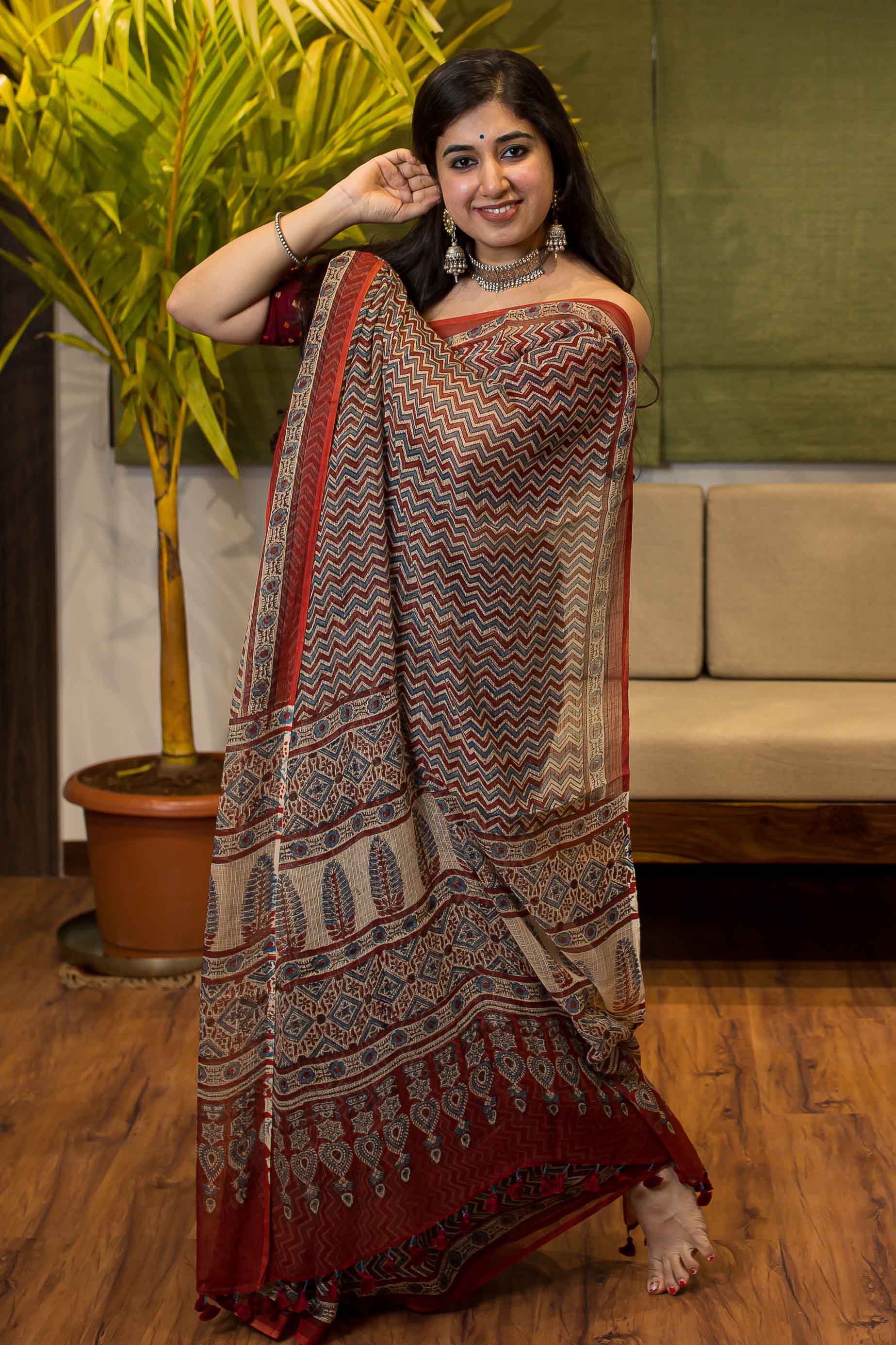 Ajrakh Natural Dyed Kota Doria Saree