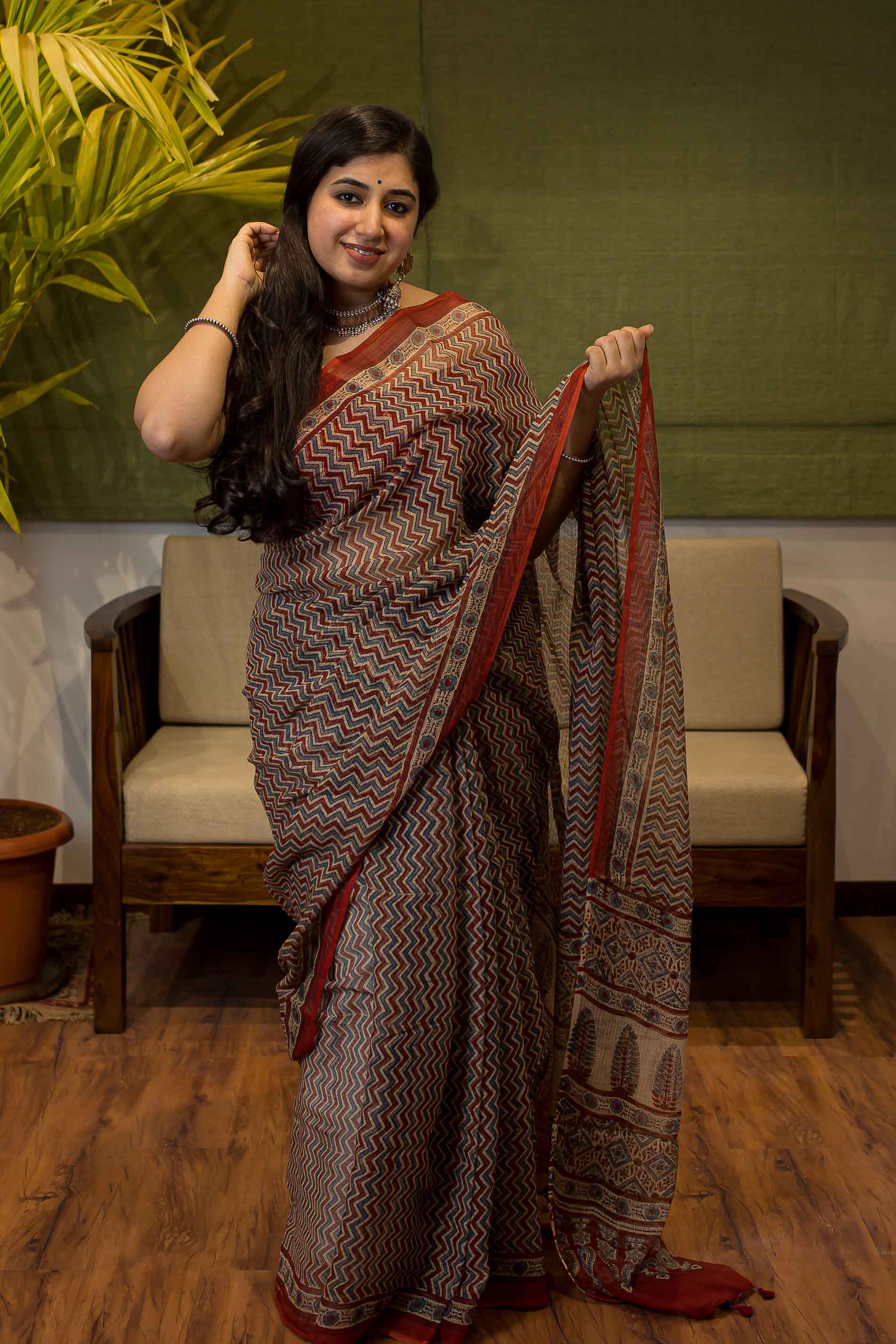 Ajrakh Natural Dyed Kota Doria Saree