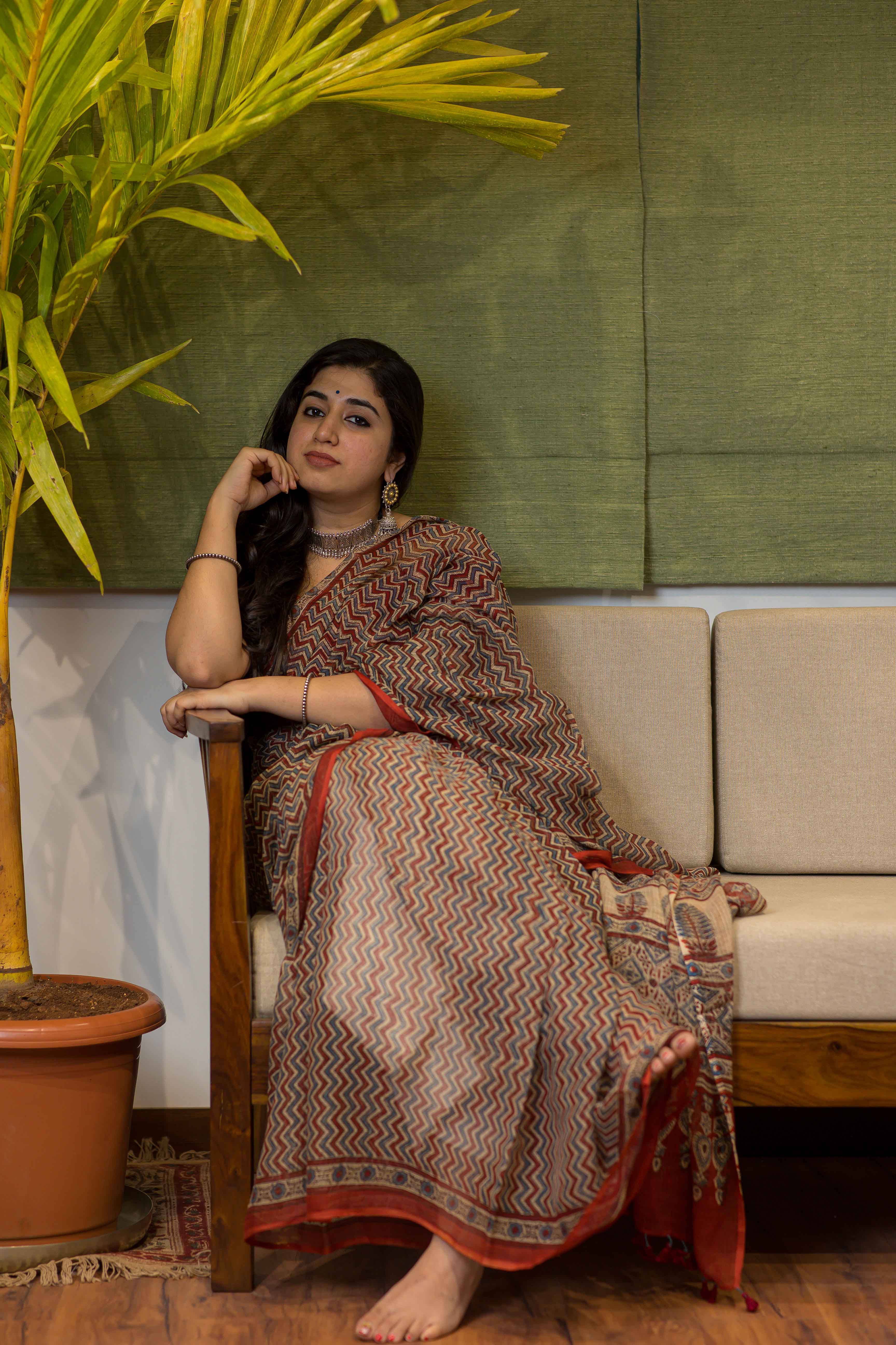 Ajrakh Natural Dyed Kota Doria Saree