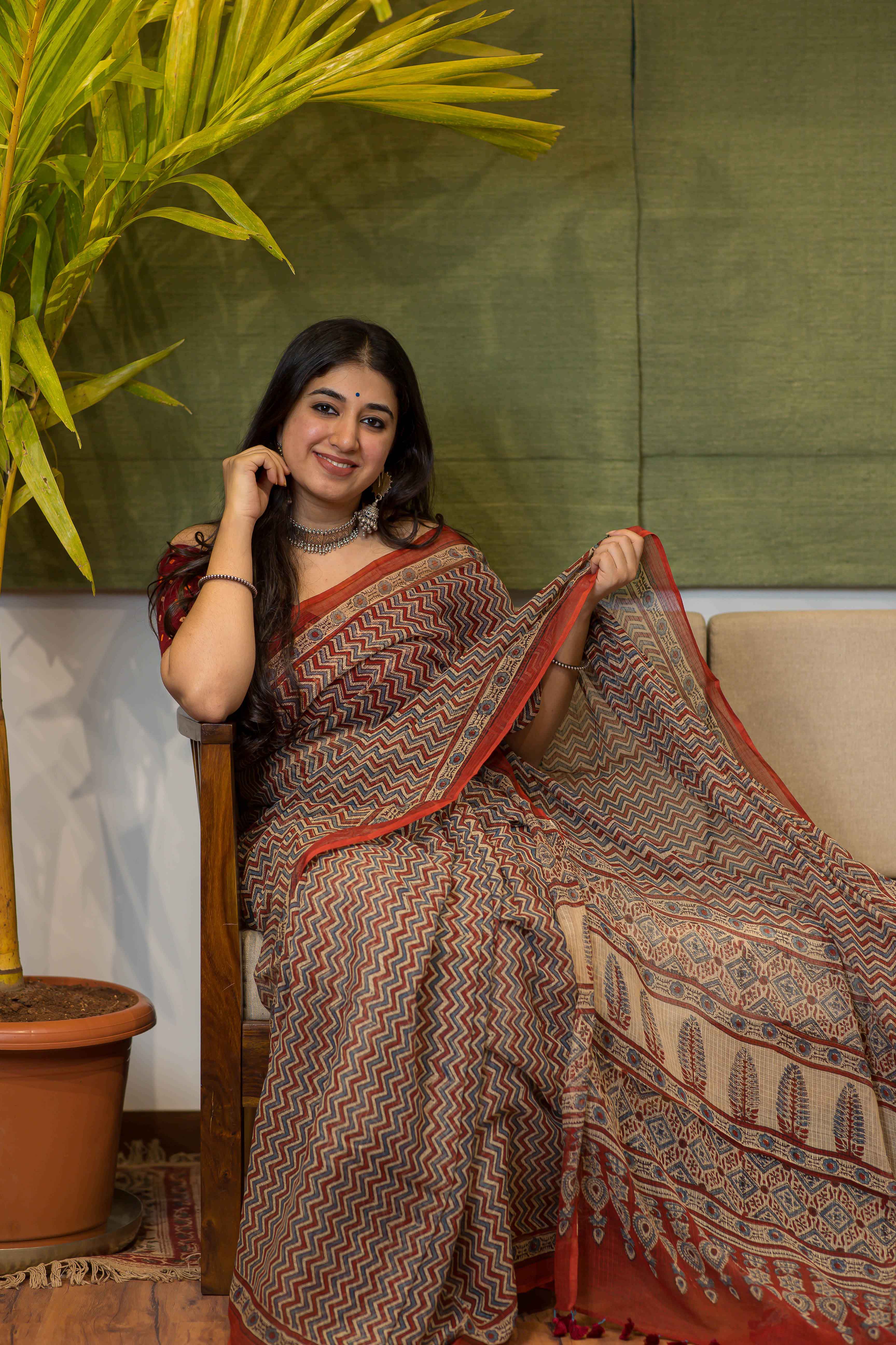 Ajrakh Natural Dyed Kota Doria Saree