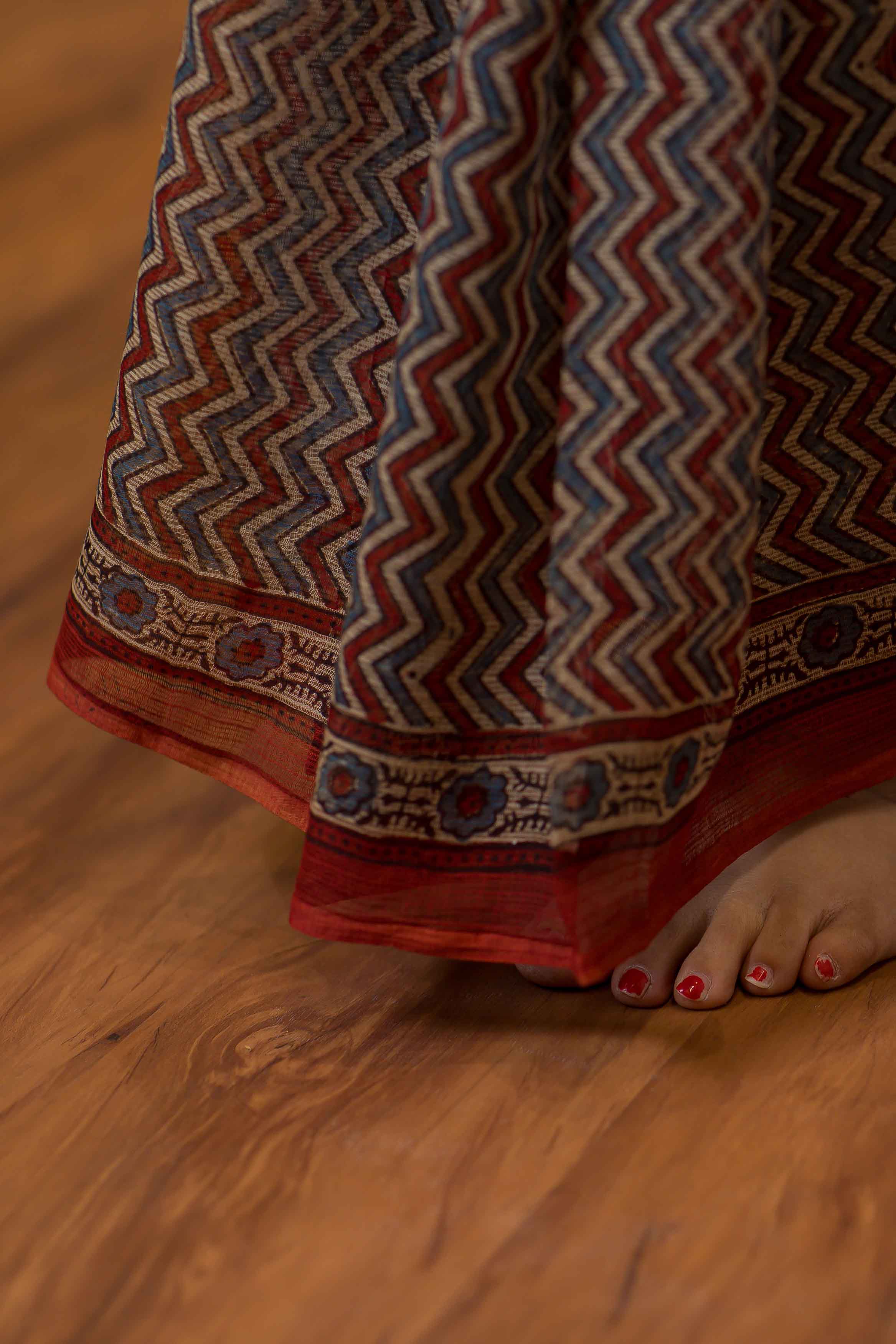 Ajrakh Natural Dyed Kota Doria Saree