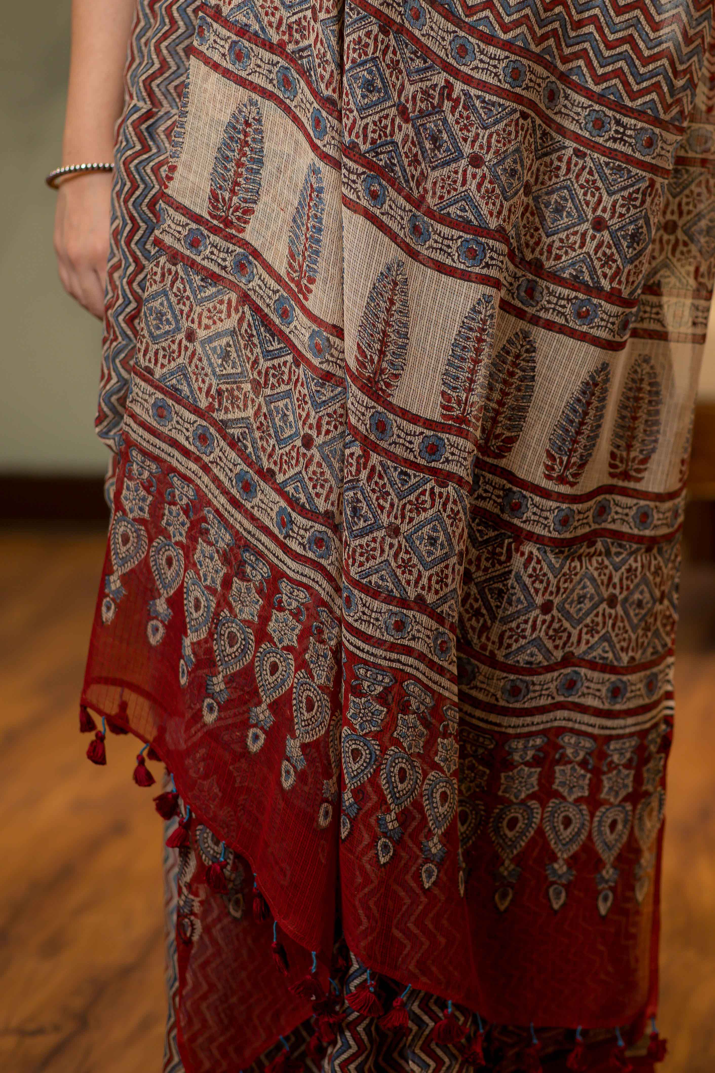 Ajrakh Natural Dyed Kota Doria Saree