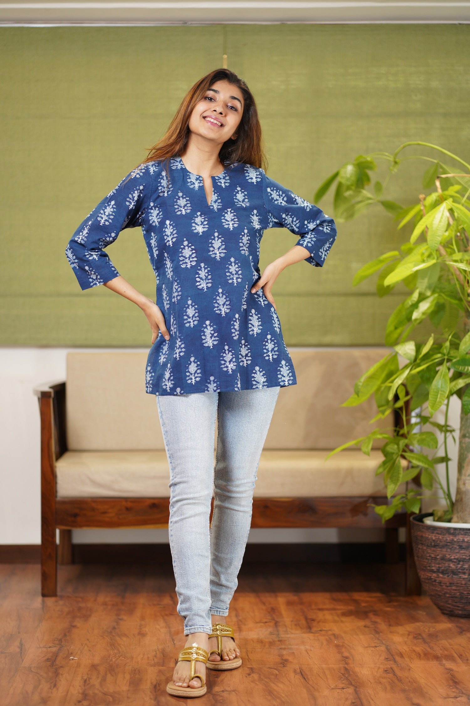 Harshi Dabu Indigo Cotton Short Top