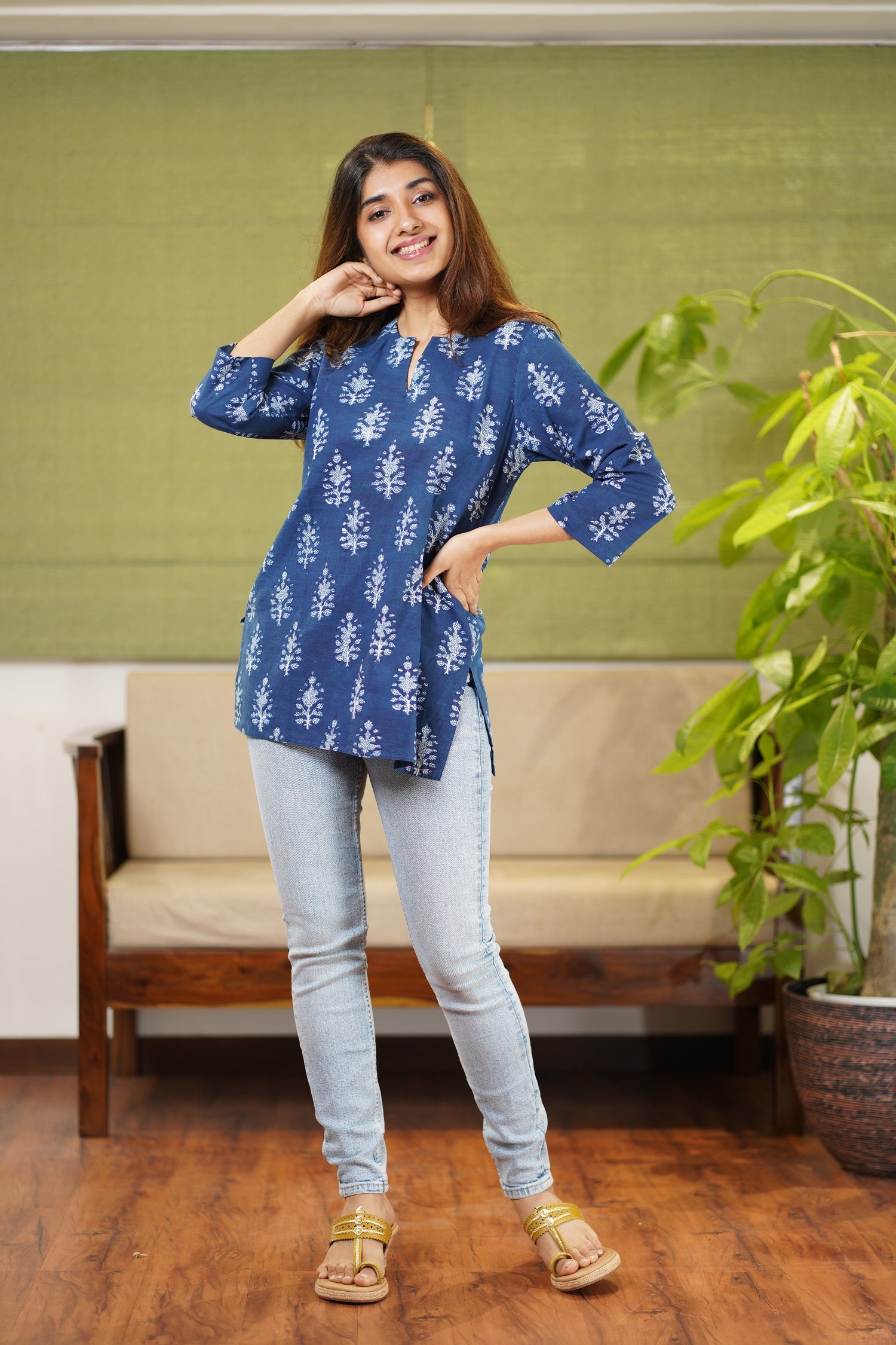 Harshi Dabu Indigo Cotton Short Top