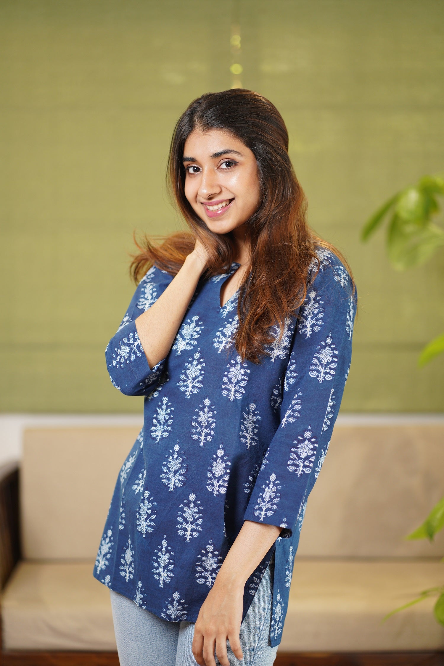 Harshi Dabu Indigo Cotton Short Top