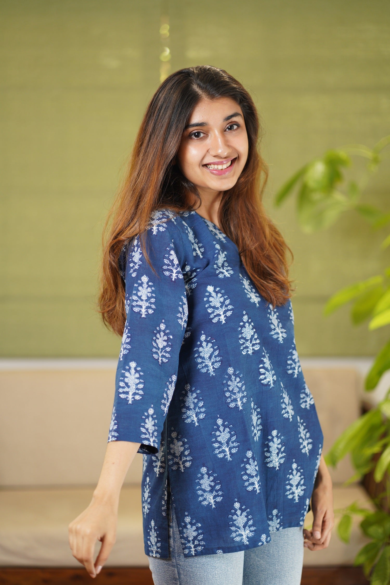 Harshi Dabu Indigo Cotton Short Top