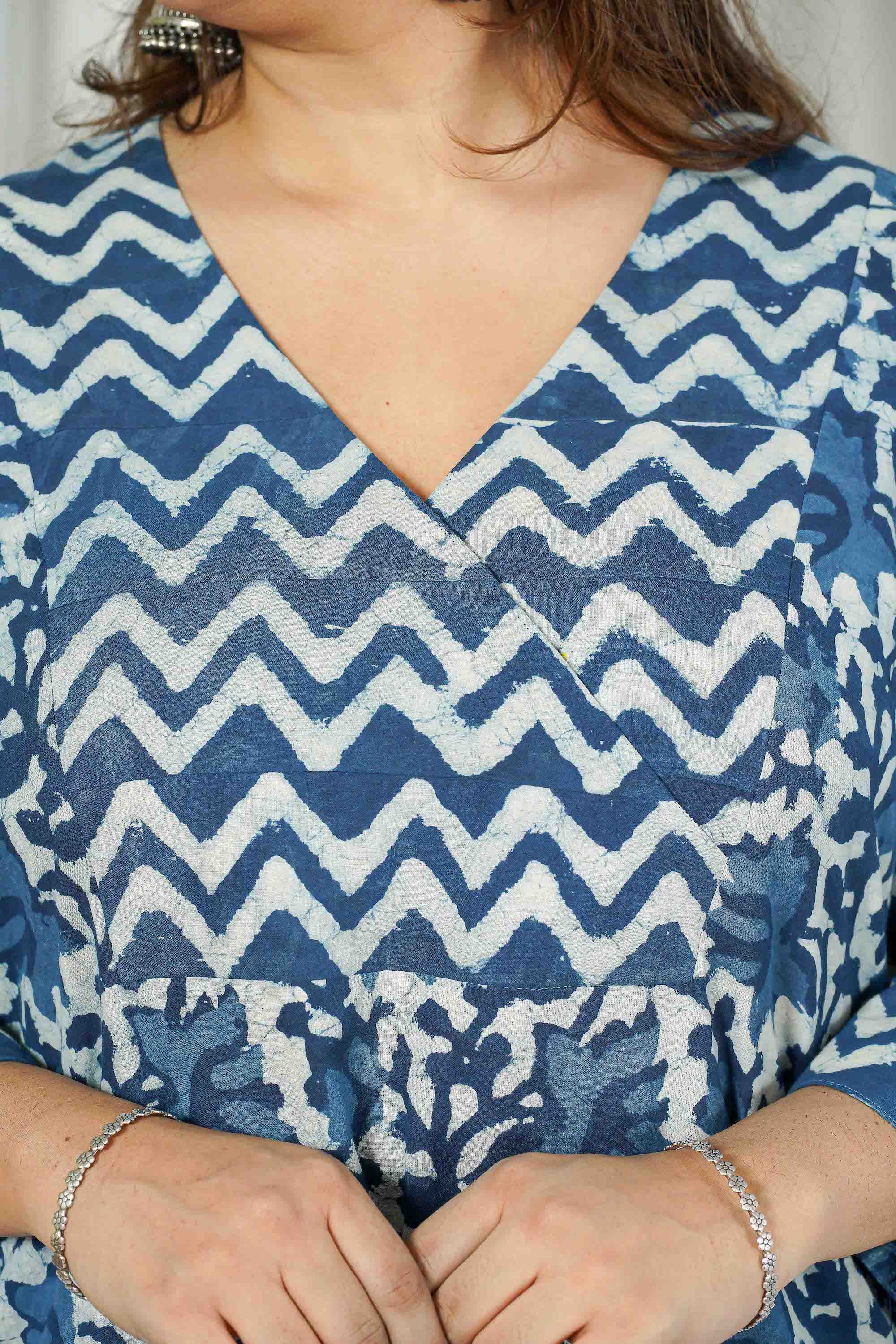 Indigo Dabu Patchwork Cotton Kurta Set