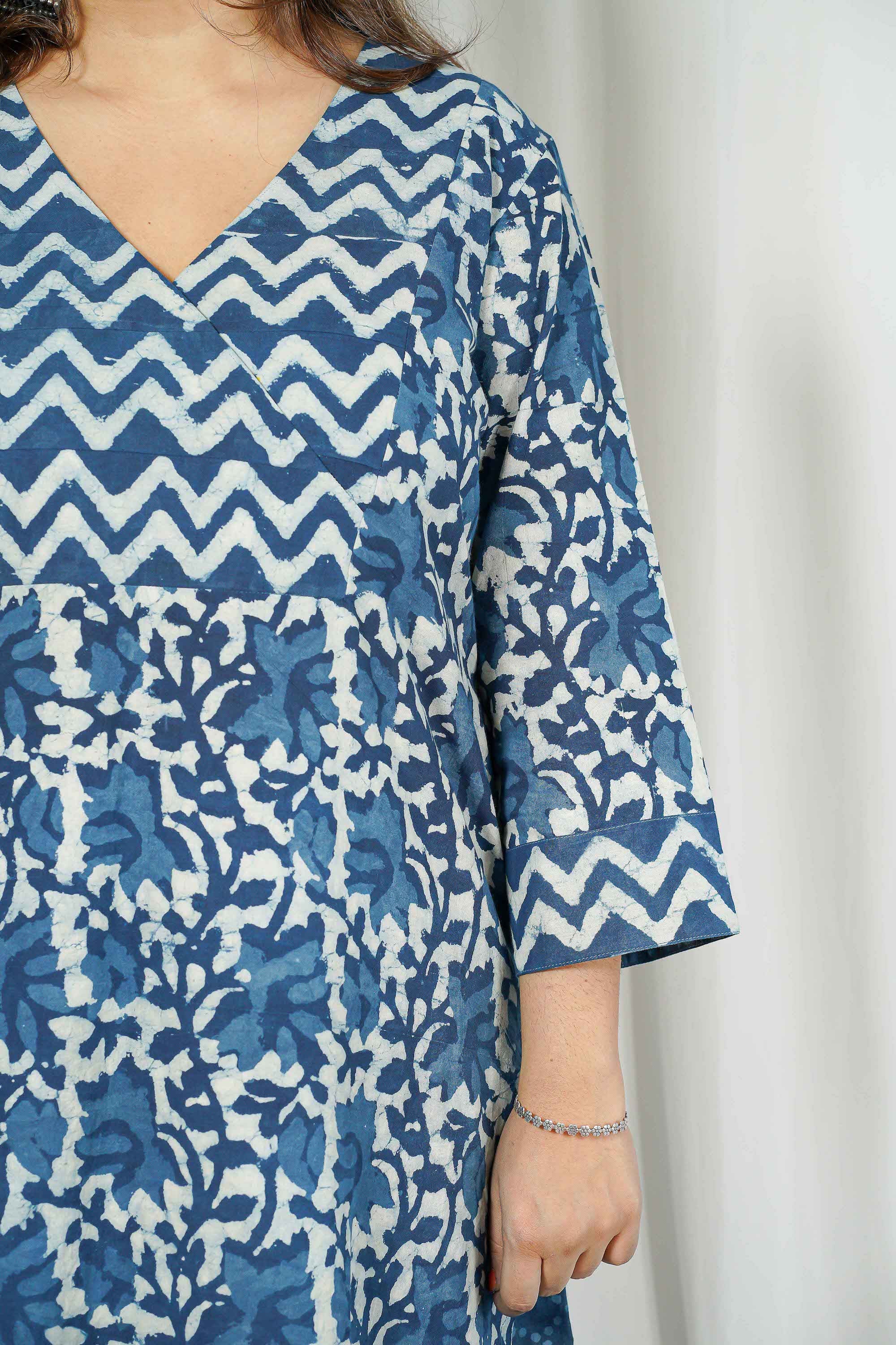 Indigo Dabu Patchwork Cotton Kurta Set