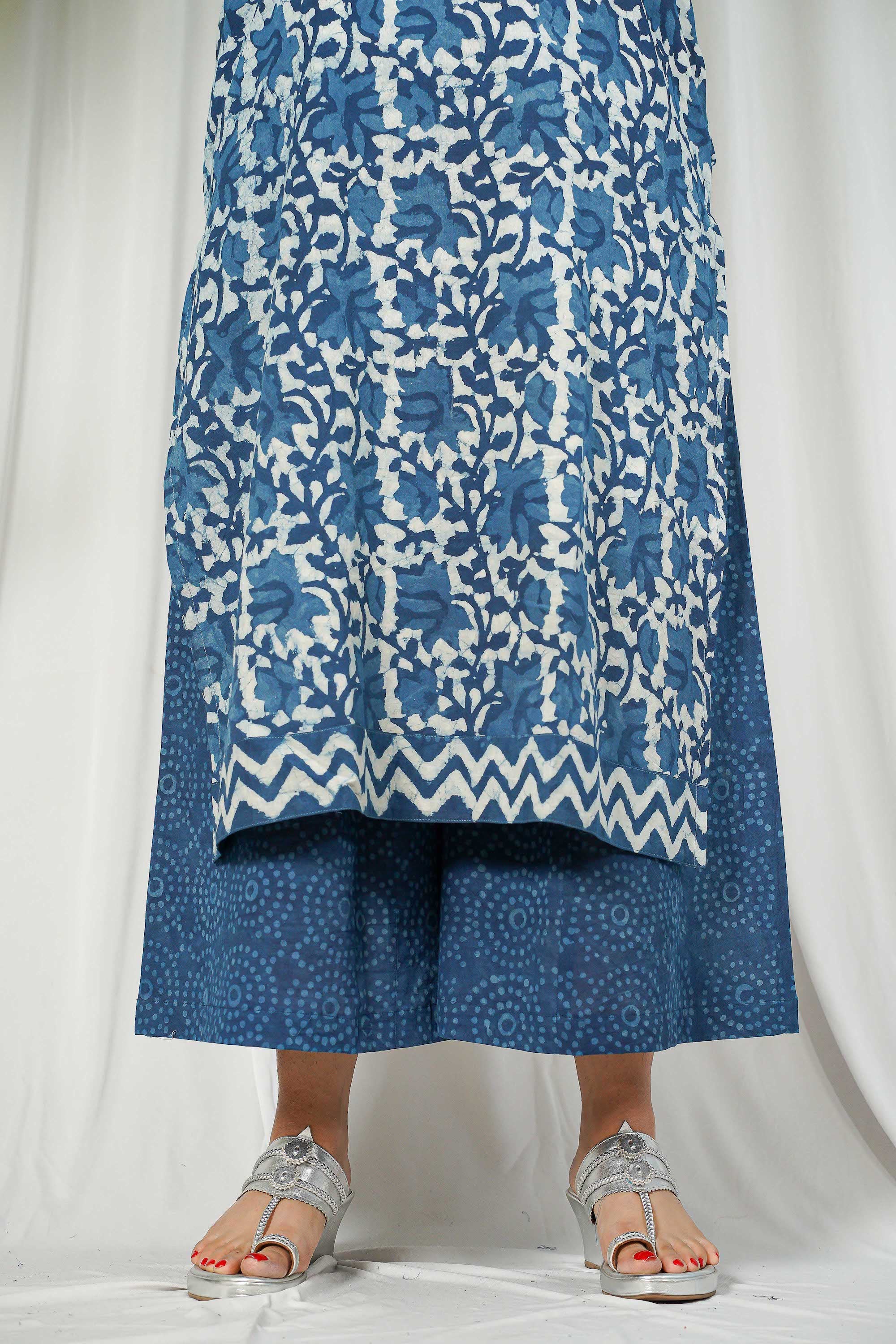 Indigo Dabu Patchwork Cotton Kurta Set