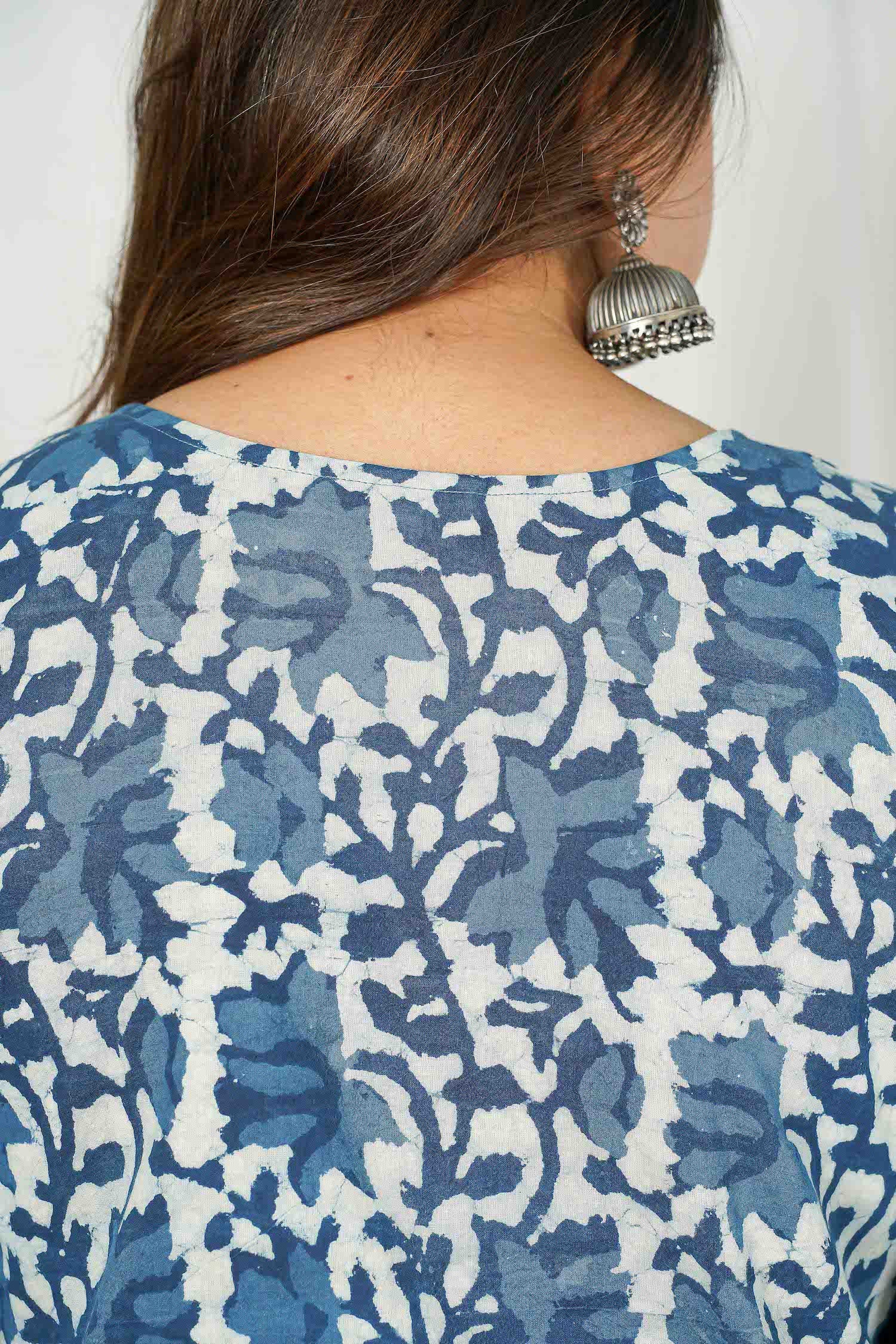 Indigo Dabu Patchwork Cotton Kurta Set