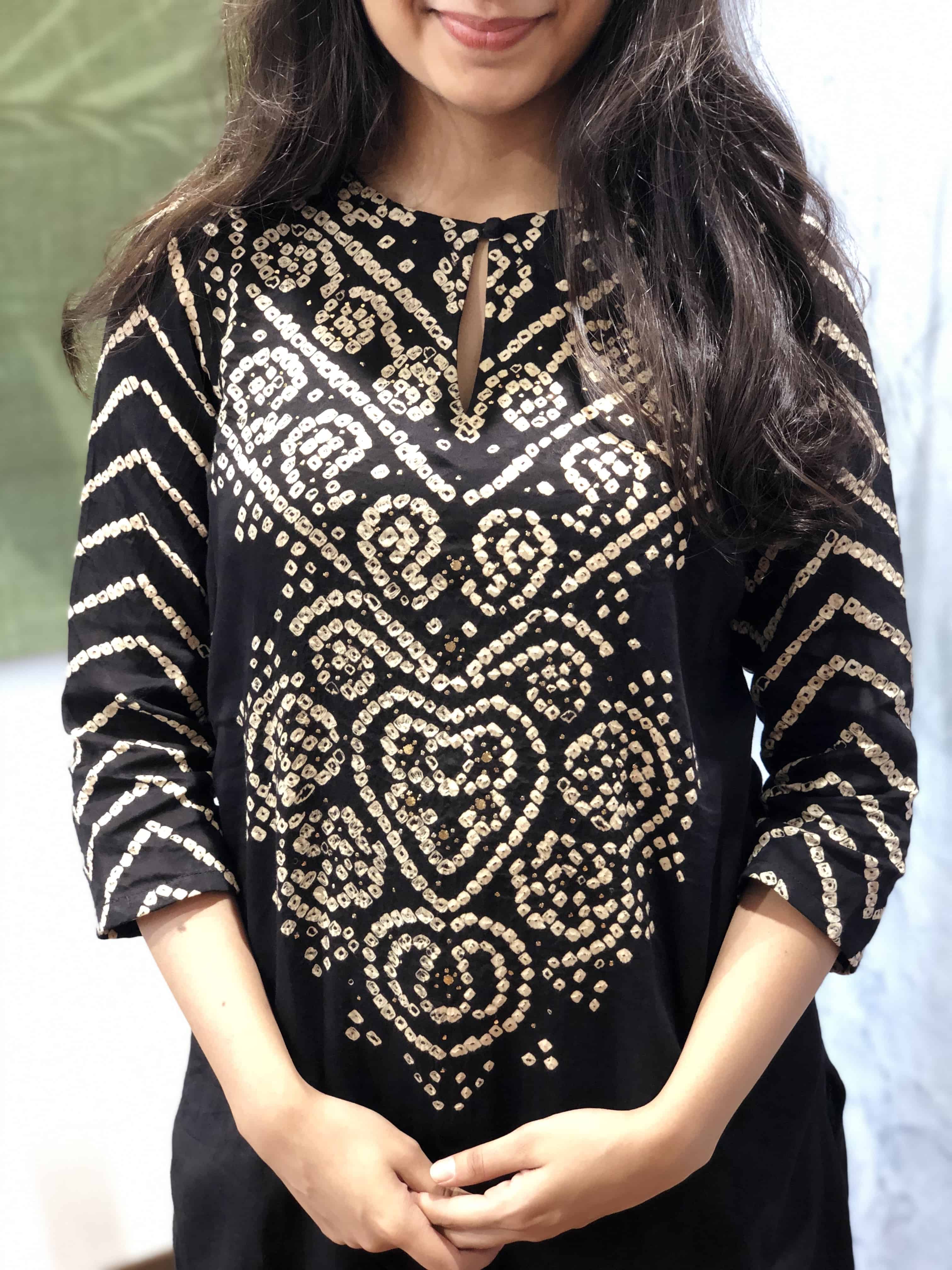 Kashvi Black Bandhej Kurta + Dupatta
