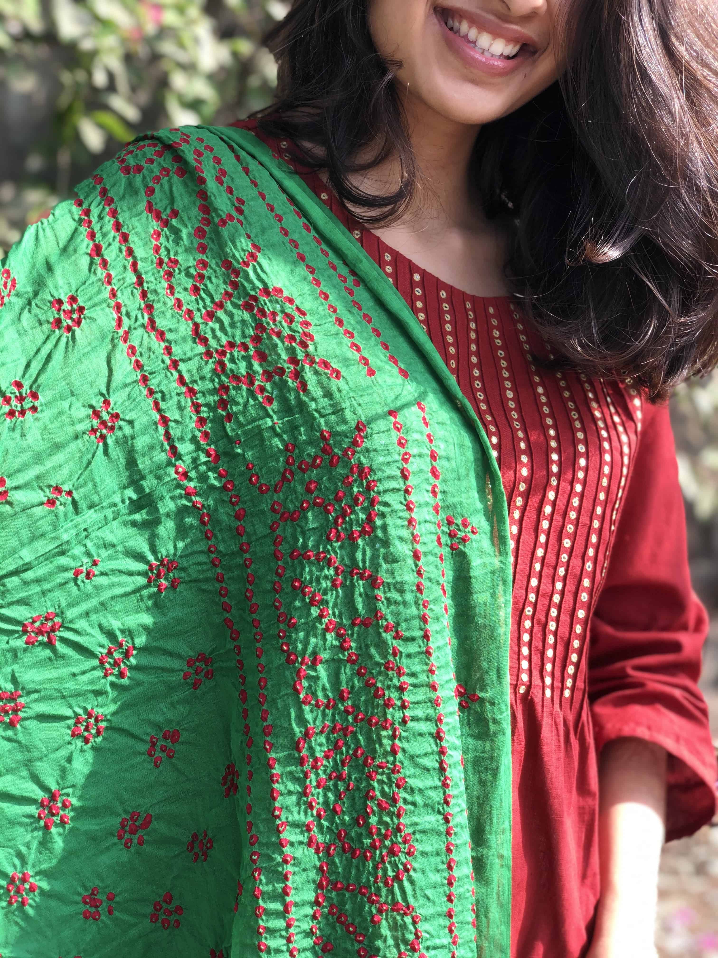 Bandhej Light Green Cotton Dupatta