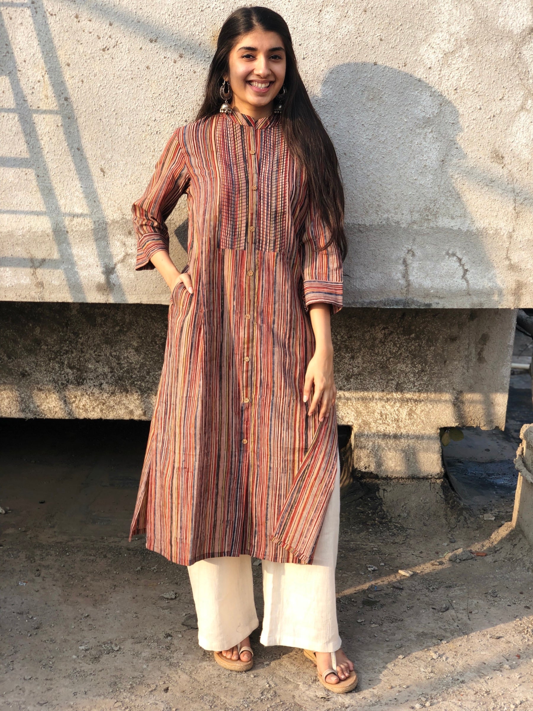 Kalamkari Striped Threaded Cotton Kurta