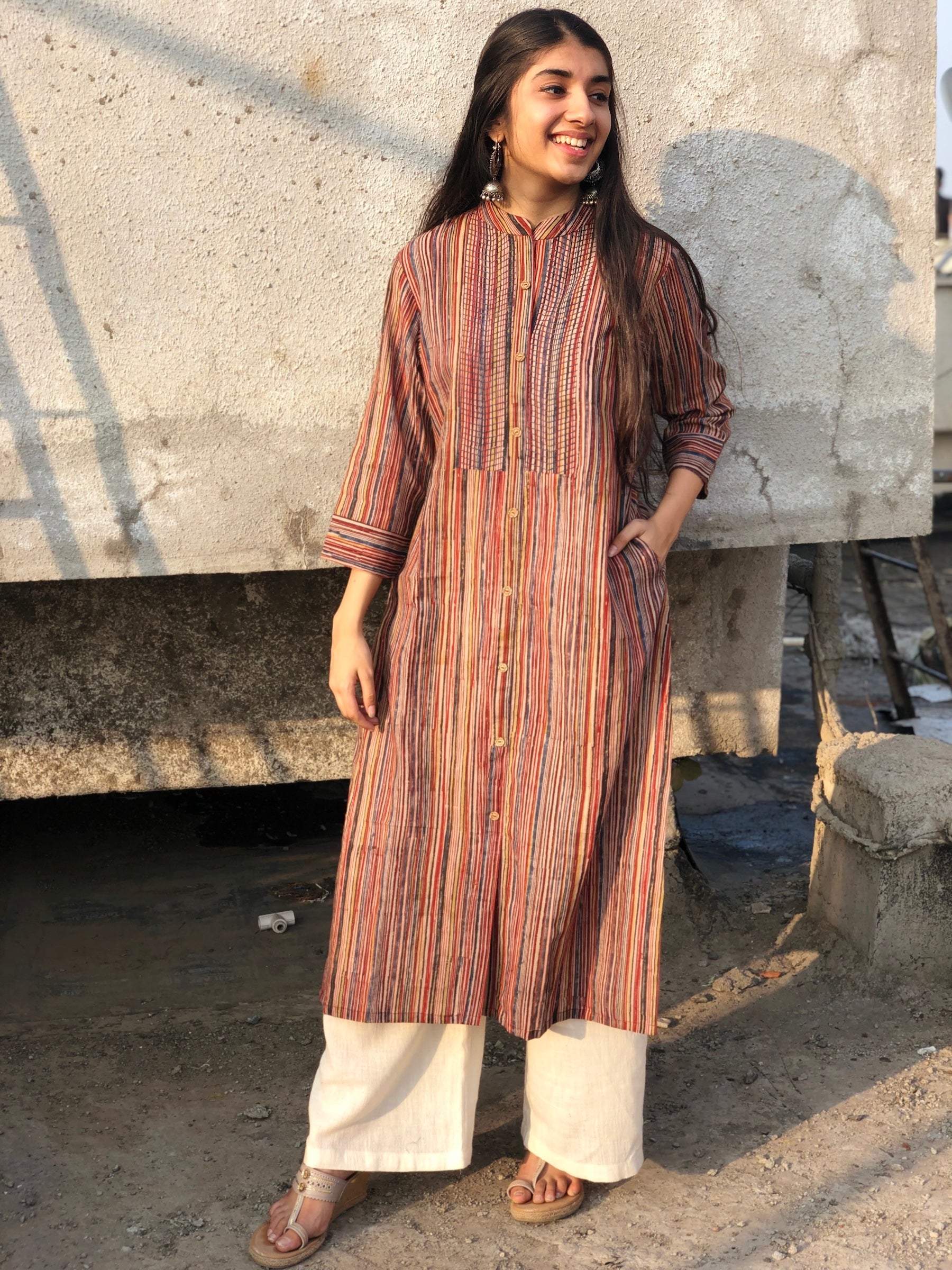 Kalamkari Striped Threaded Cotton Kurta