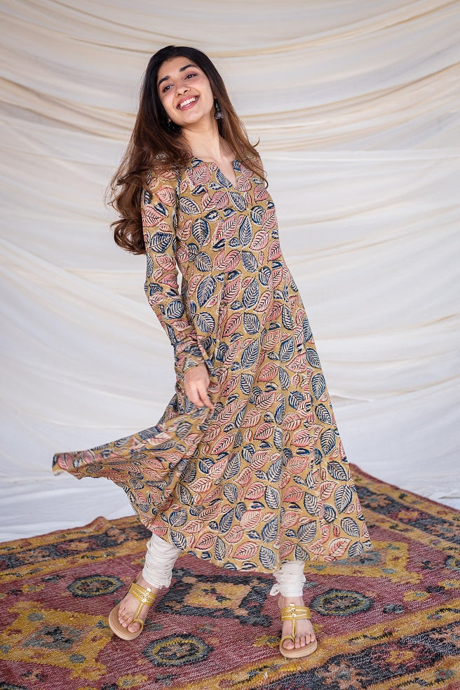 Kaya Kalamkari Cotton Yellow Kurta