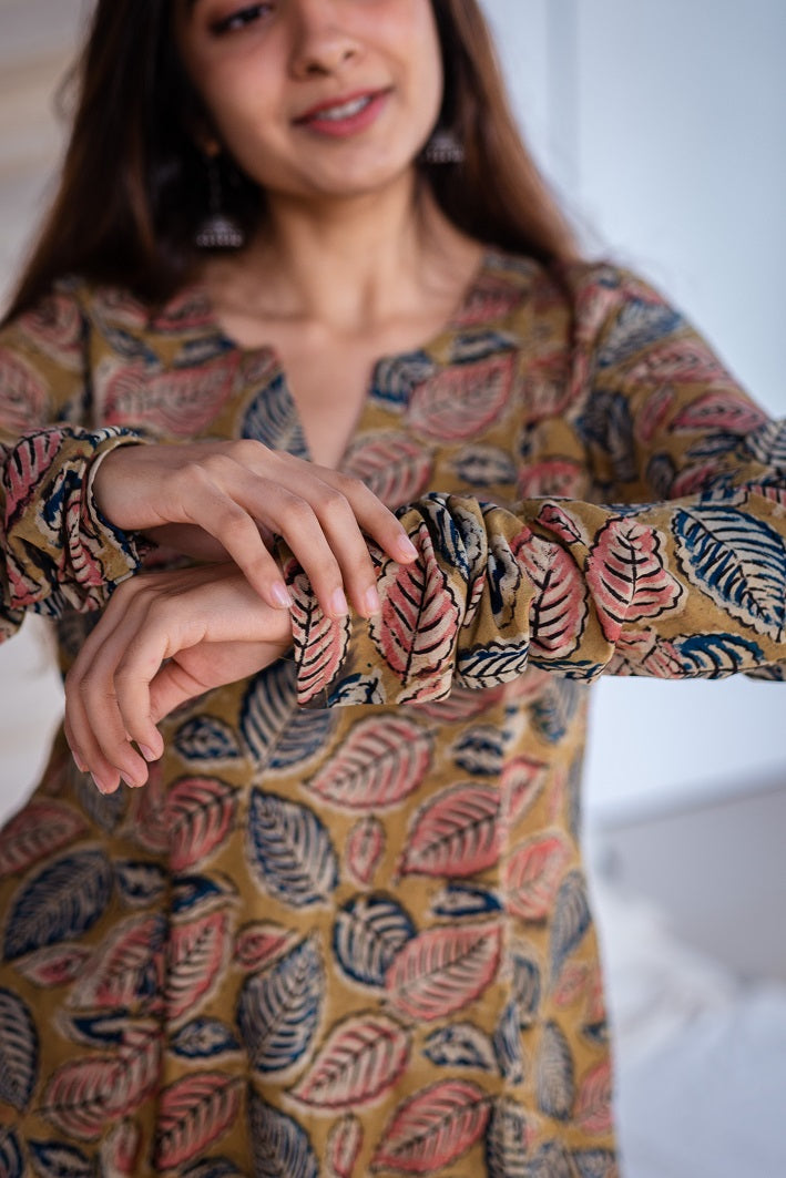 Kaya Kalamkari Cotton Yellow Kurta