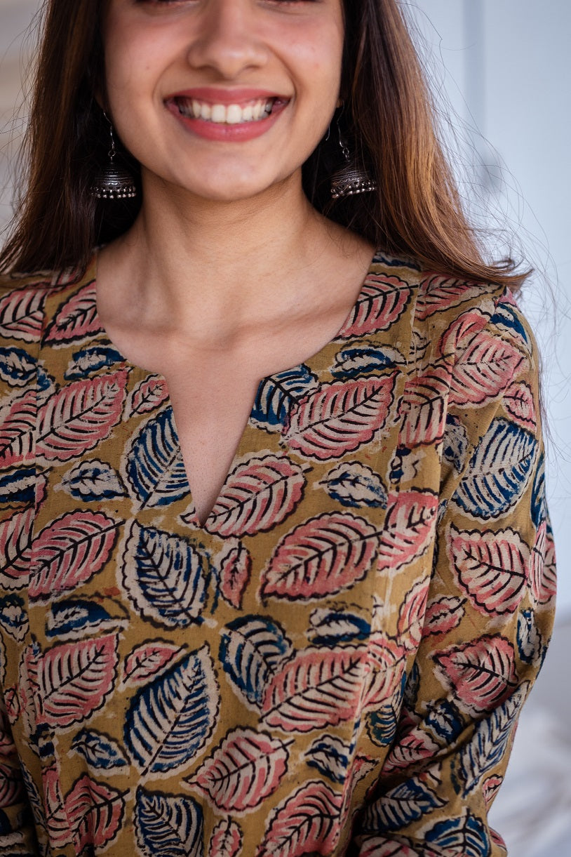 Kaya Kalamkari Cotton Yellow Kurta
