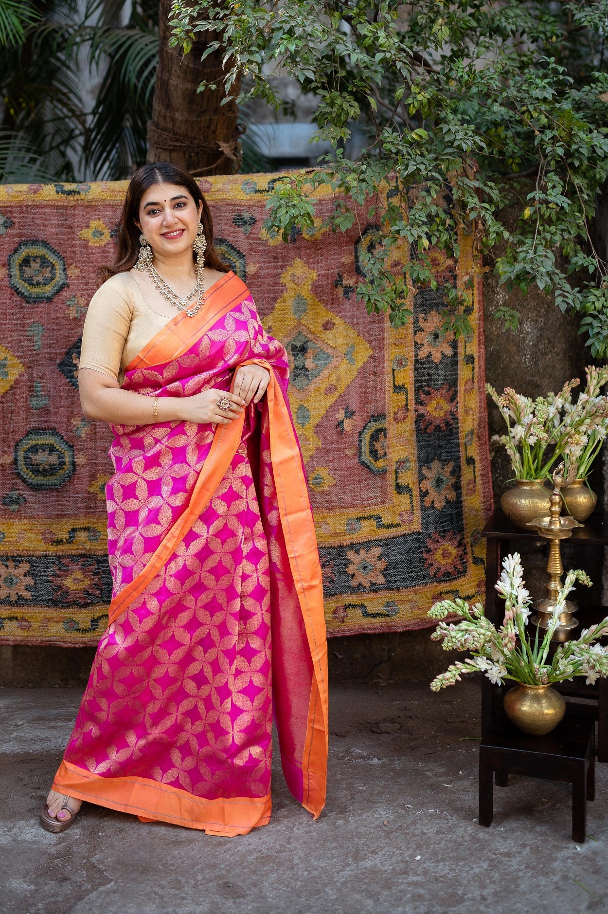 Pink Chanderi Pattu Full Jaal Work Saree