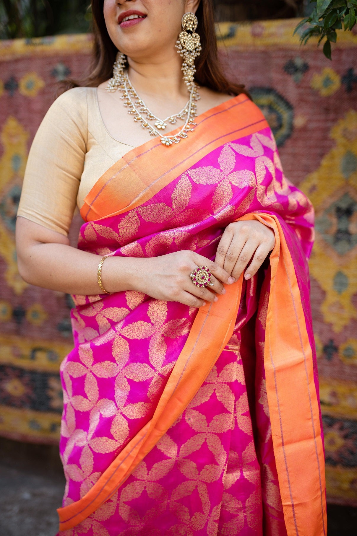 Pink Chanderi Pattu Full Jaal Work Saree