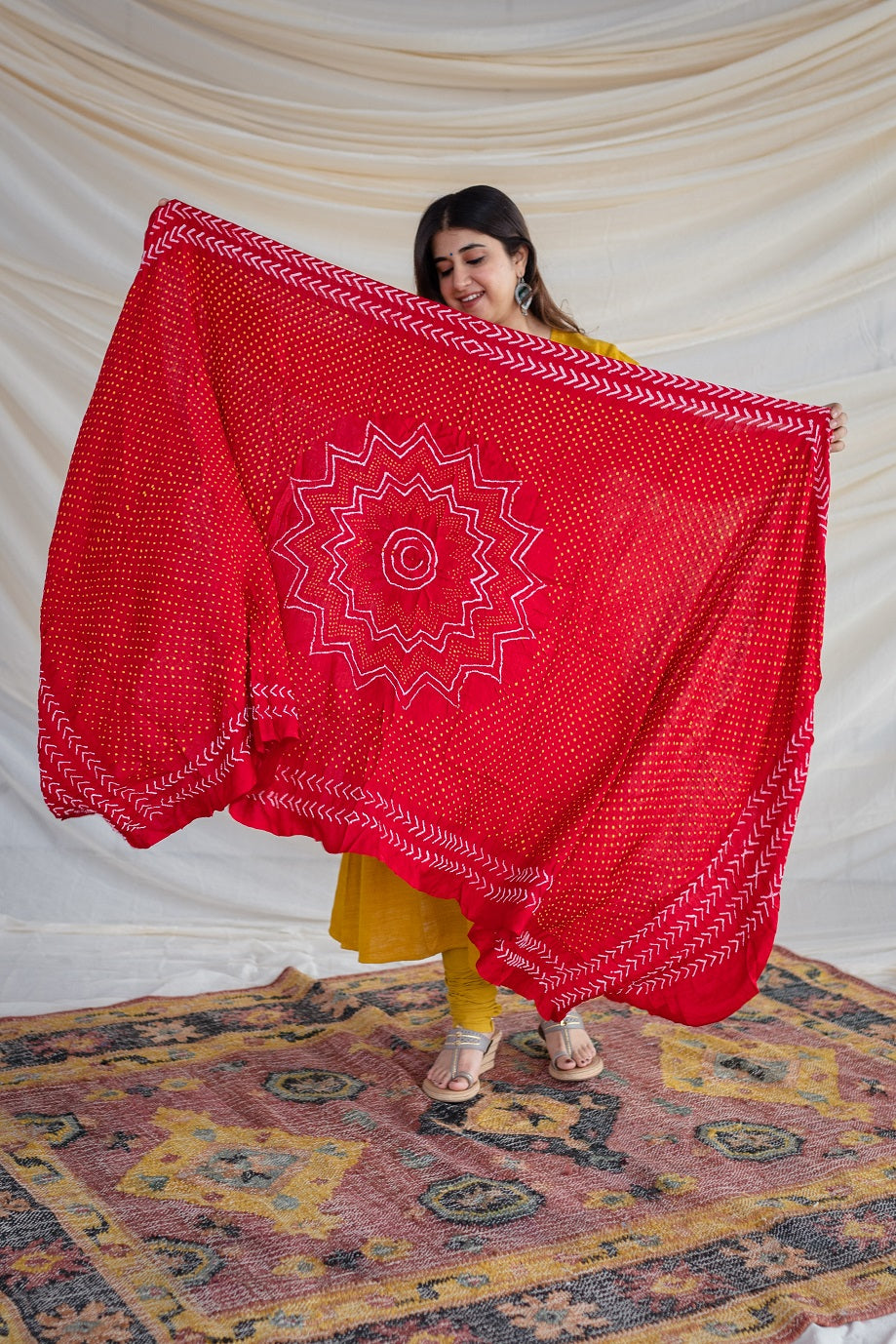 Red Bandhej Gajji Silk Dupatta