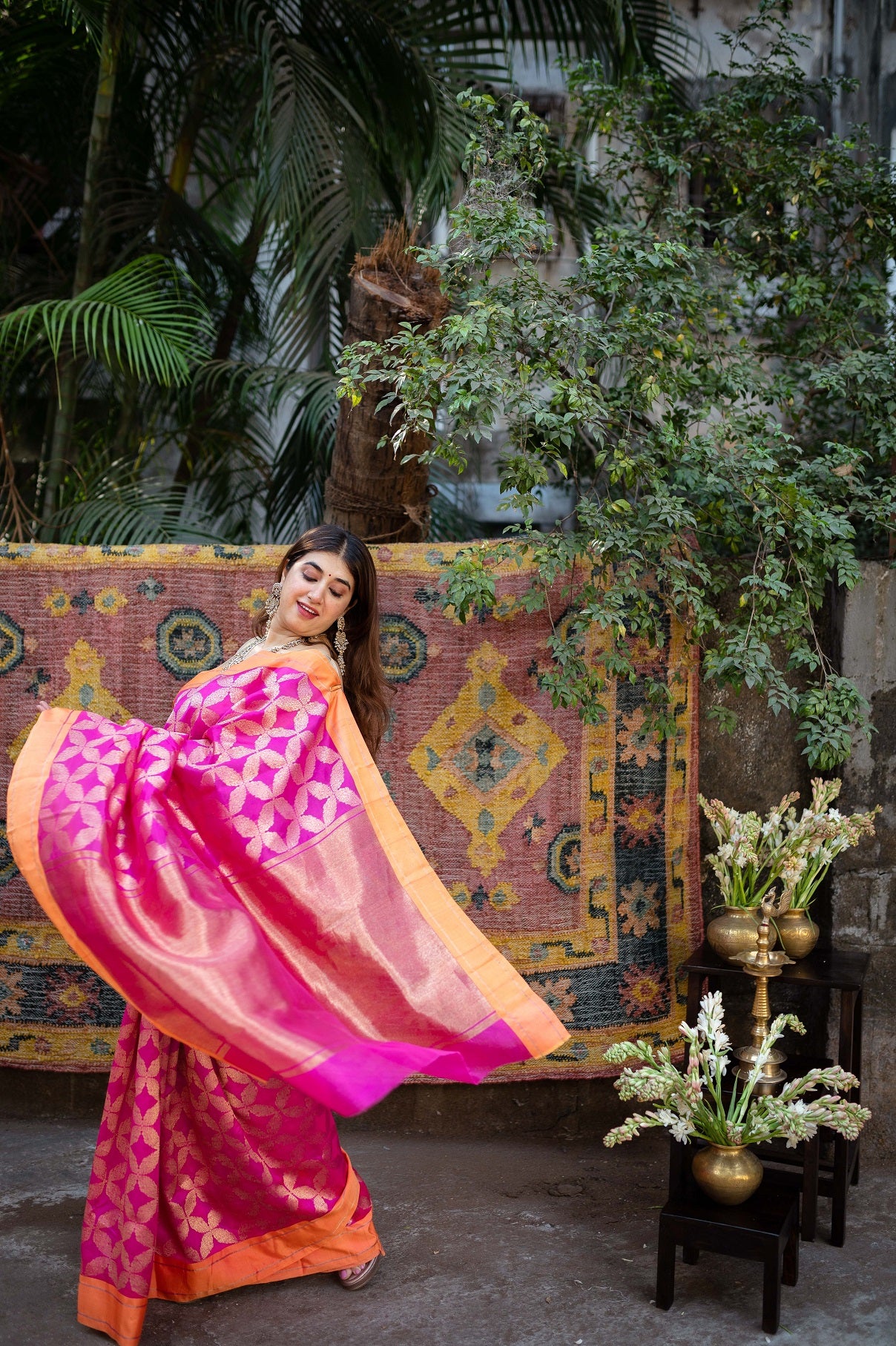 Pink Chanderi Pattu Full Jaal Work Saree