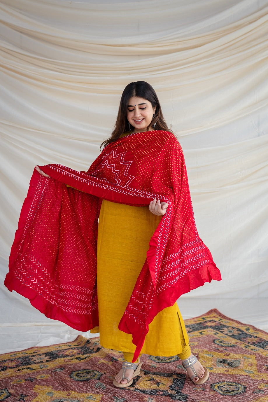 Red Bandhej Gajji Silk Dupatta