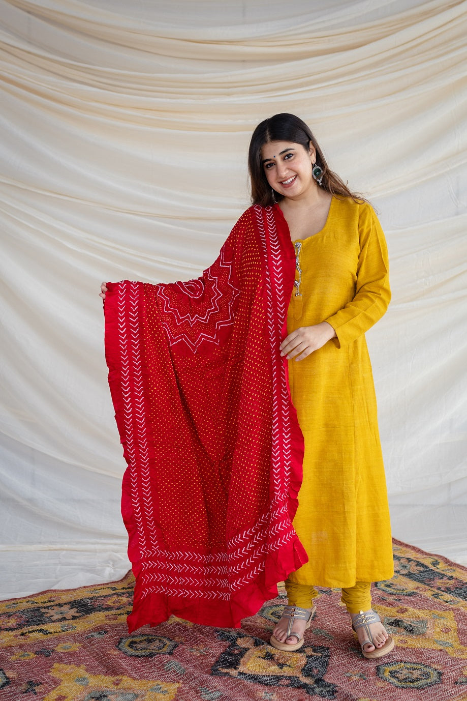 Red Bandhej Gajji Silk Dupatta