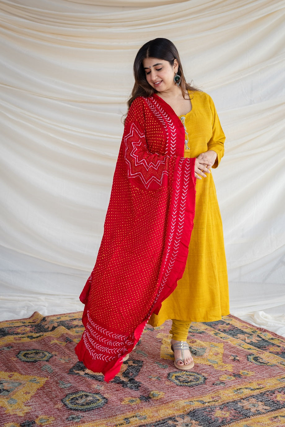 Red Bandhej Gajji Silk Dupatta
