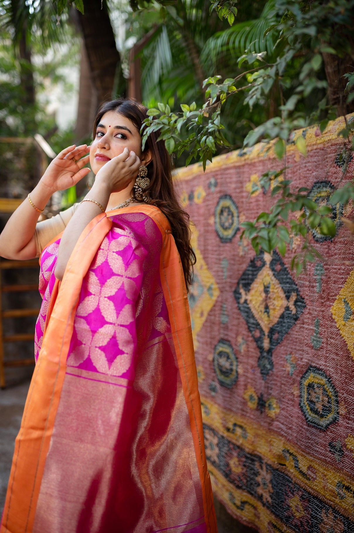 Pink Chanderi Pattu Full Jaal Work Saree