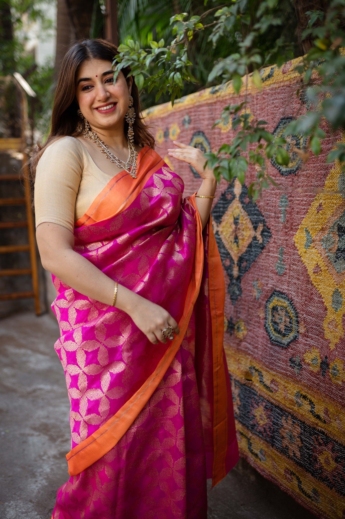 Pink Chanderi Pattu Full Jaal Work Saree
