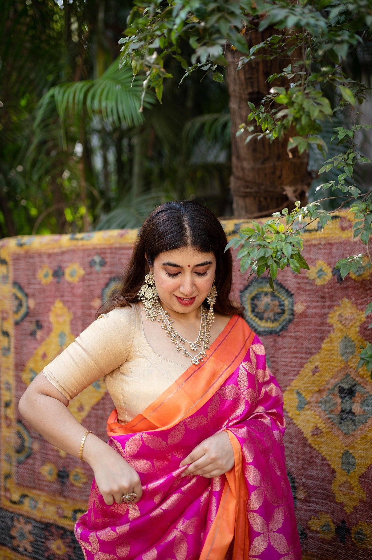 Pink Chanderi Pattu Full Jaal Work Saree