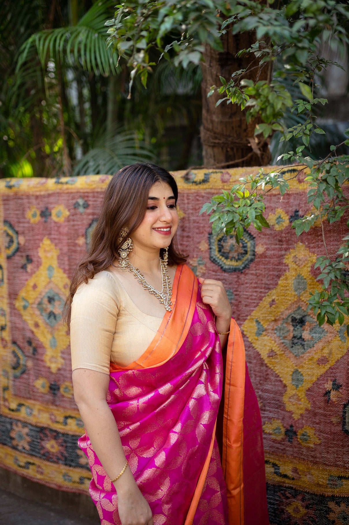 Pink Chanderi Pattu Full Jaal Work Saree